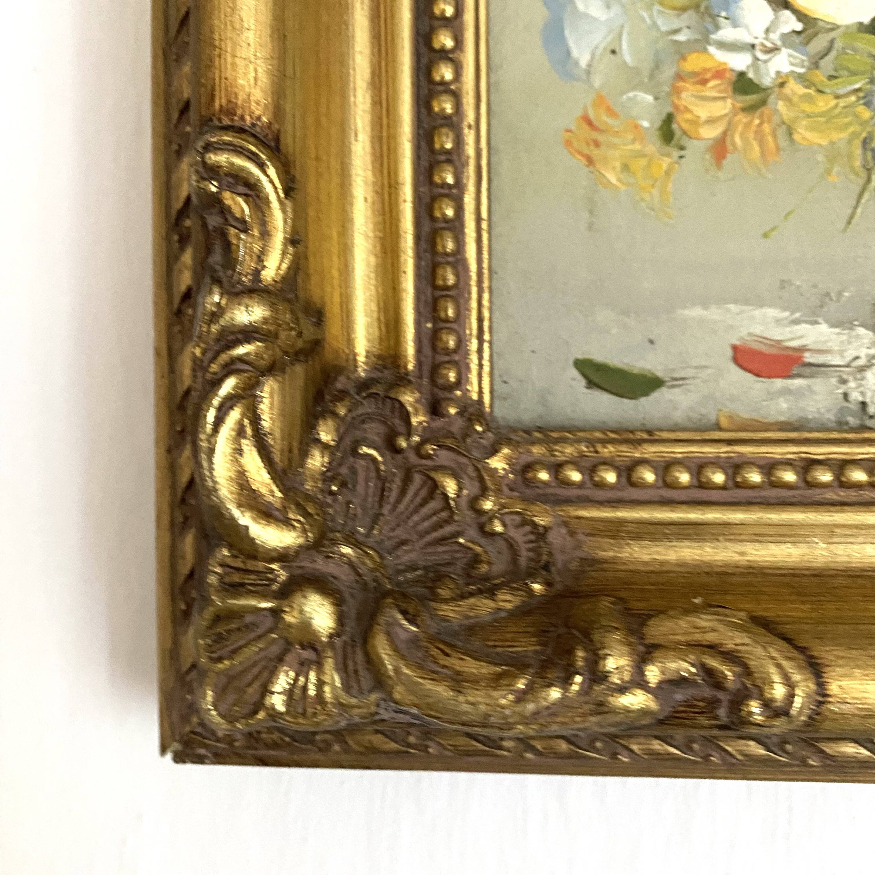Bouquet painting, oil on framed canvas Sanders