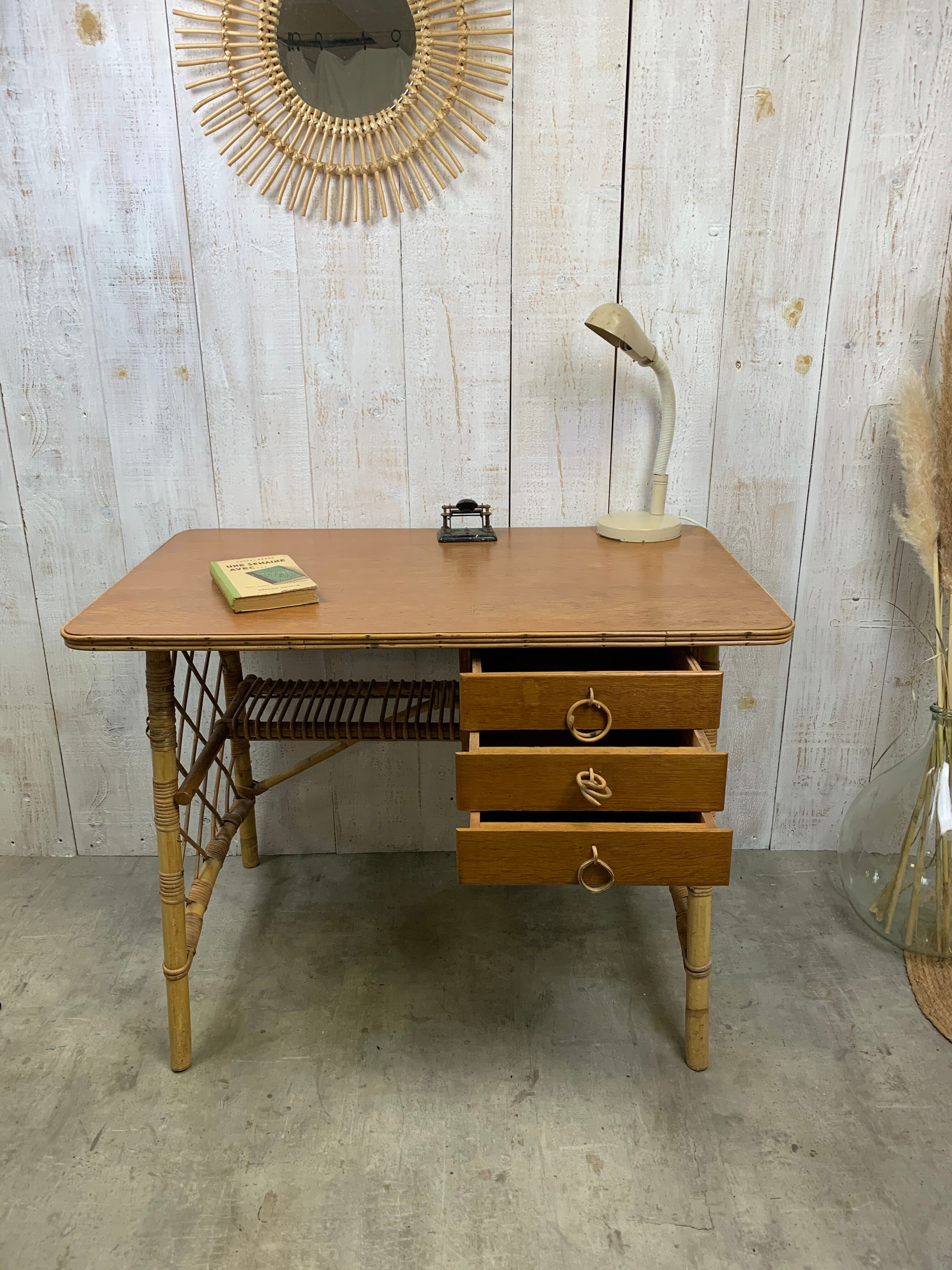 Louis Sognot rattan desk