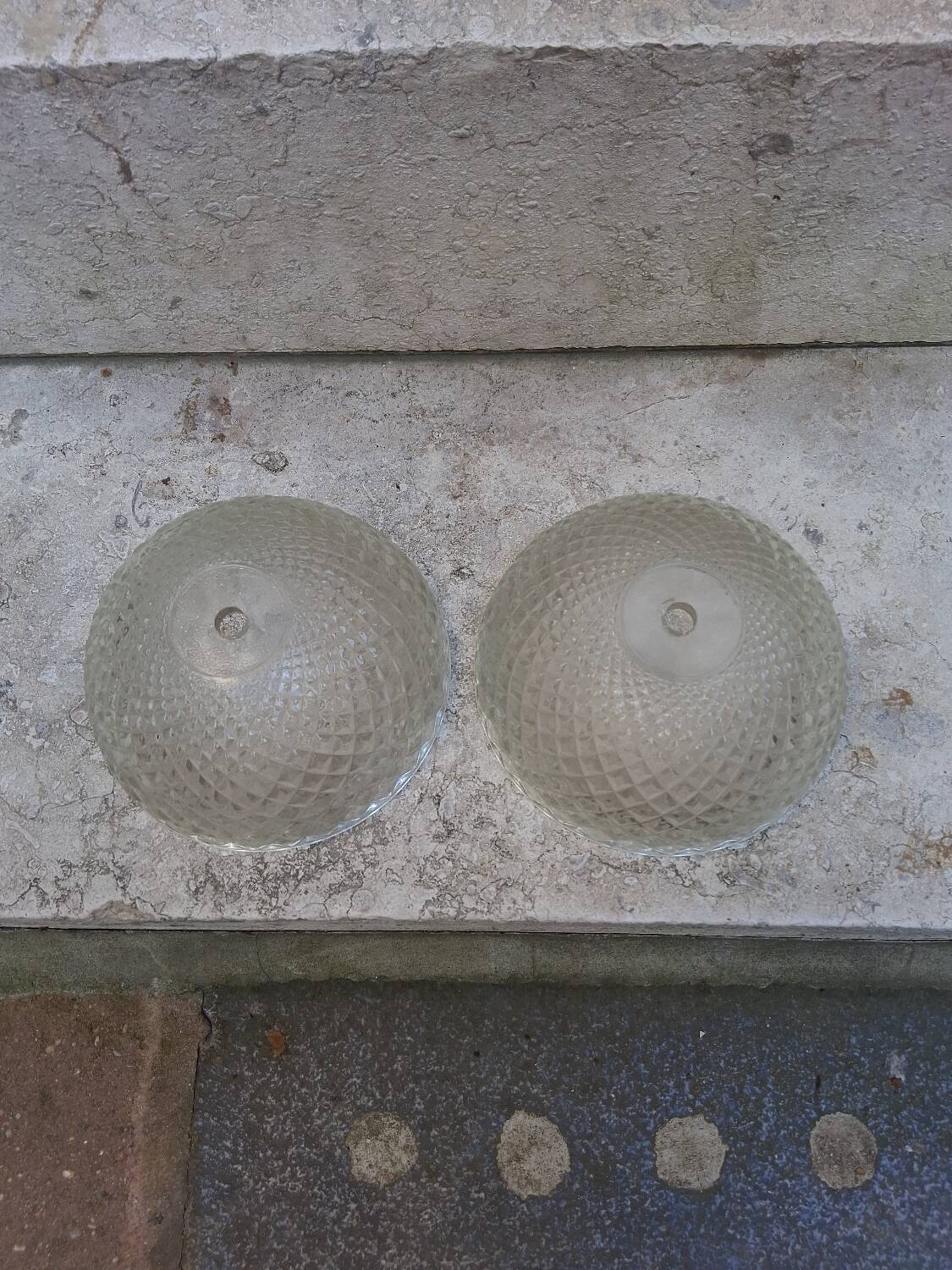 2 vintage glass pendant lights