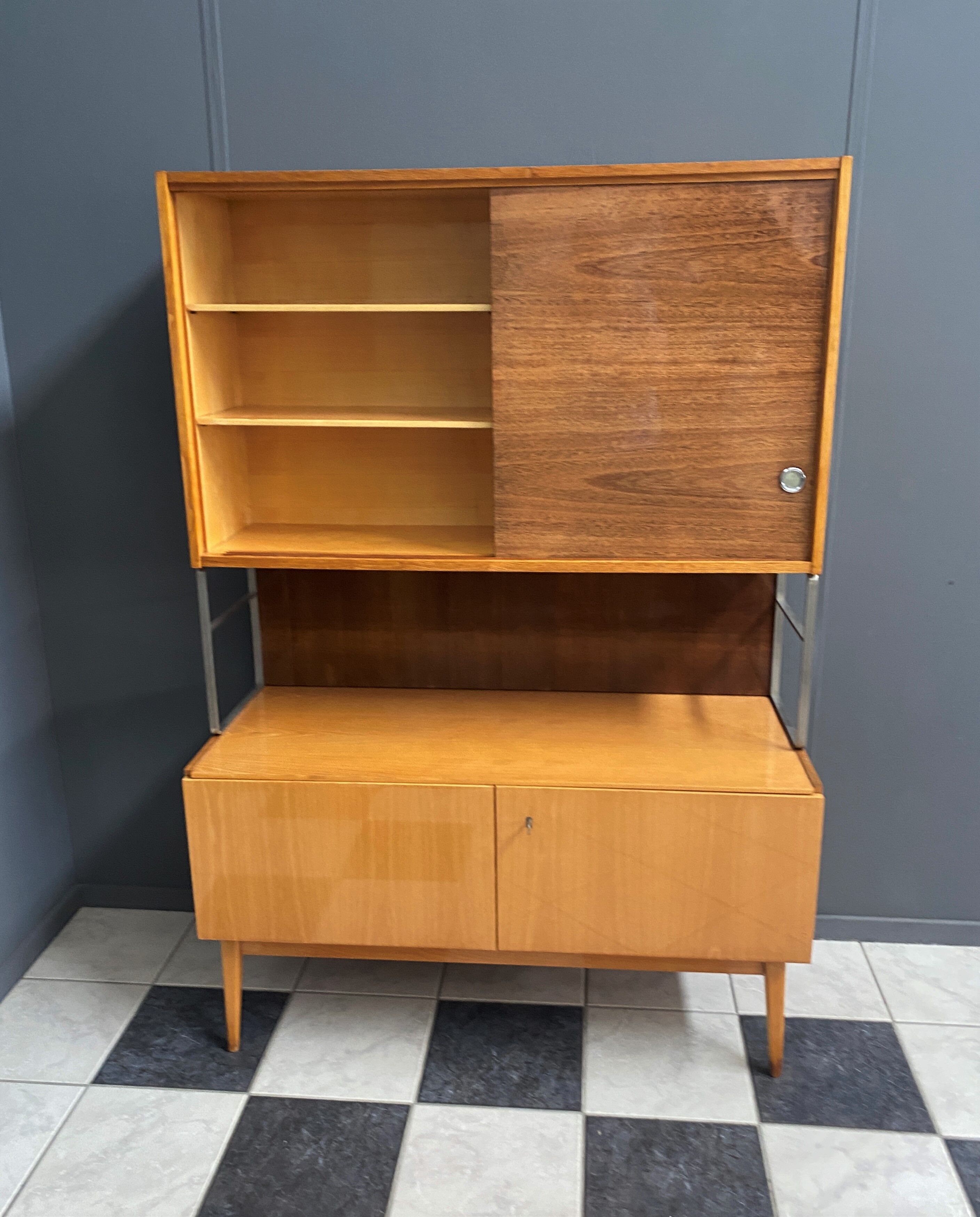 Jitona cabinet with desk two tone wood 1960s
