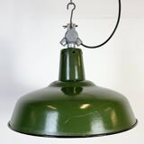 Industrial French Green Enamel Factory Pendant Lamp, 1960s