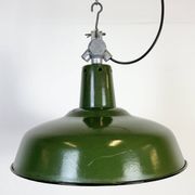 Industrial French Green Enamel Factory Pendant Lamp, 1960s