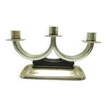Three-armed candlestick, Art Deco, silver-plated brass, Quist, Germany, 1950s