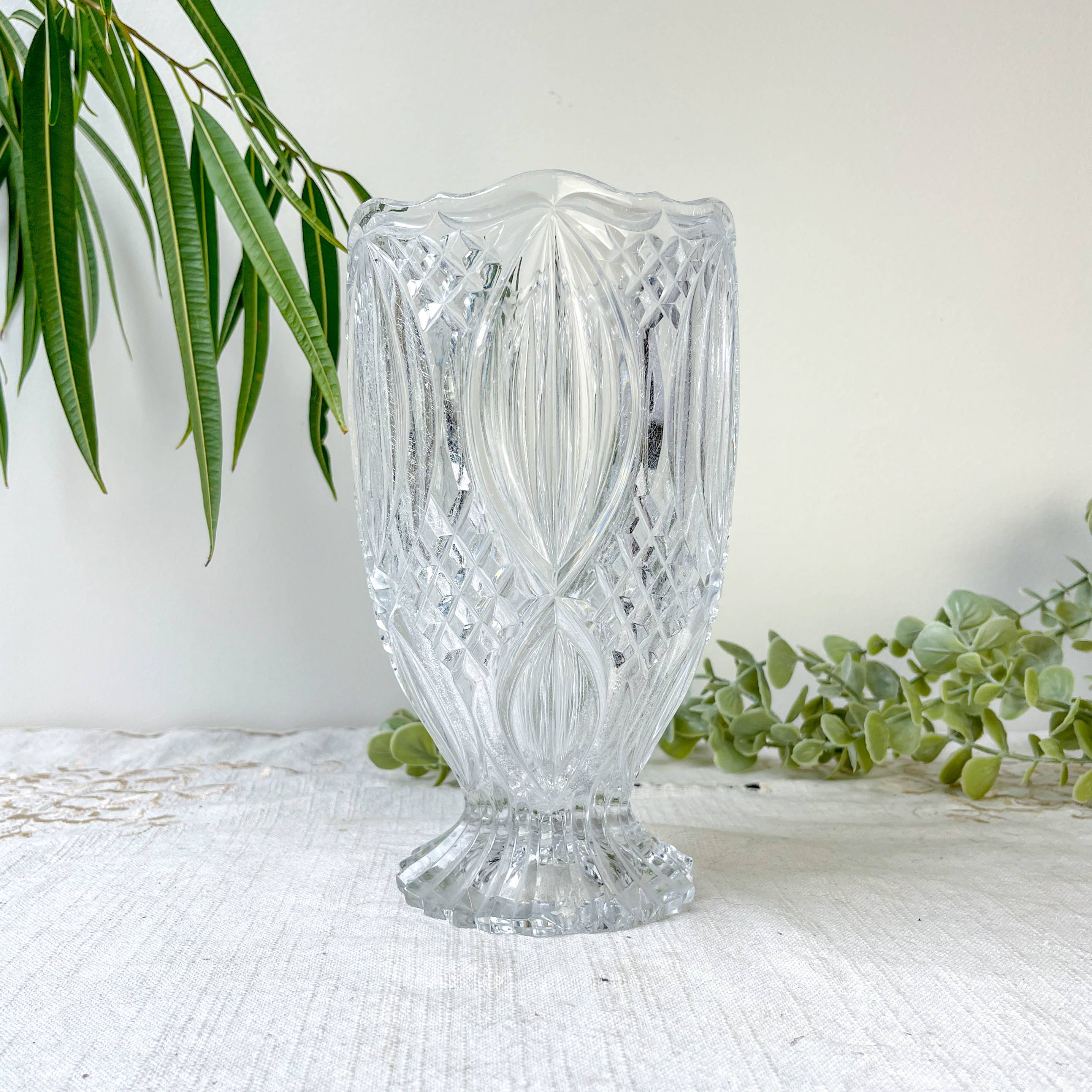 Small vintage glass vase with geometric pattern