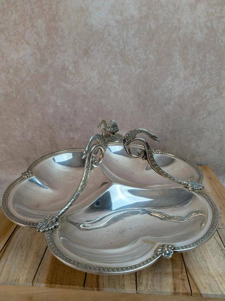 Antique hors d'oeuvre server Roux-Marquiand – Silver-plated – Swan decoration