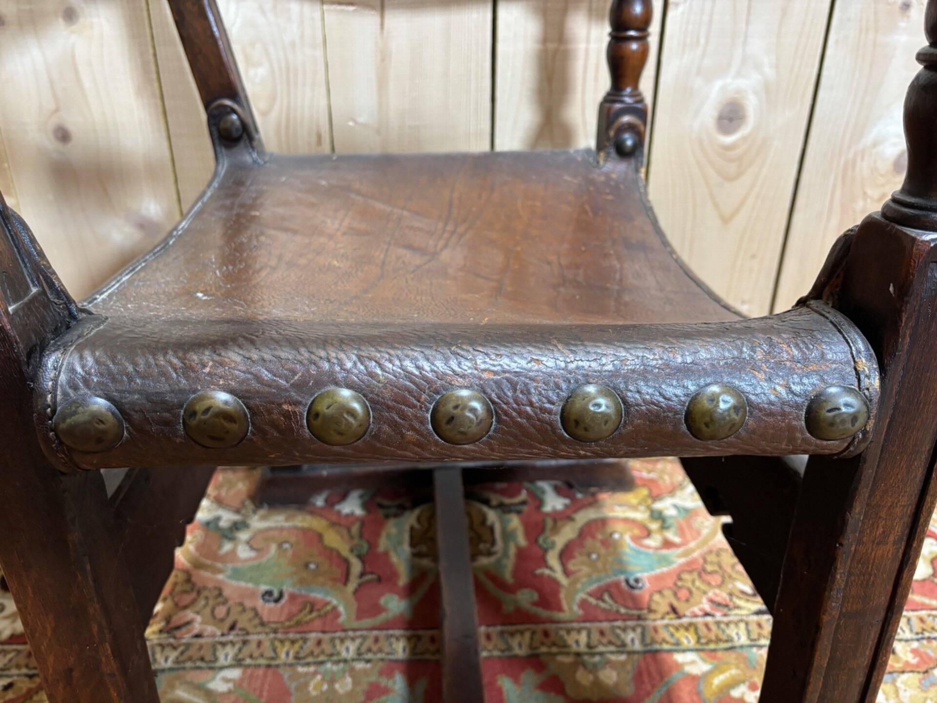 Fauteuil de bureau en chêne et cuir
