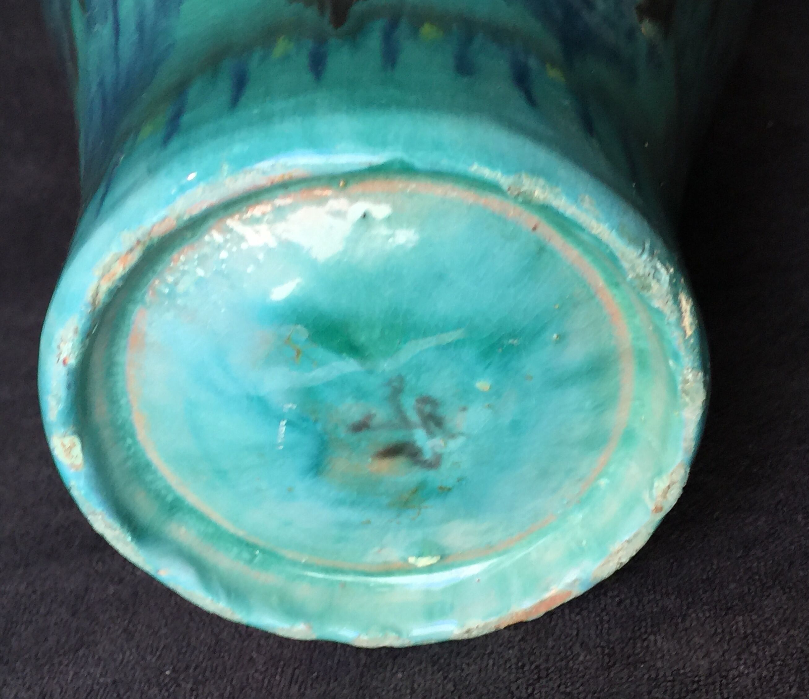 Enamelled ceramic vase, with a flaming blue-green décor