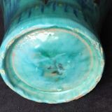 Enamelled ceramic vase, with a flaming blue-green décor