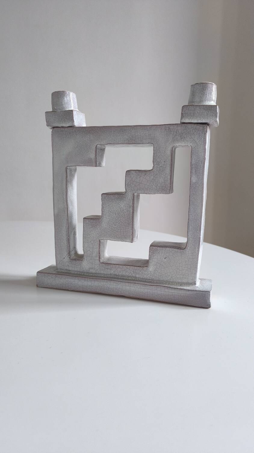 1960s crackle ceramic candle holder