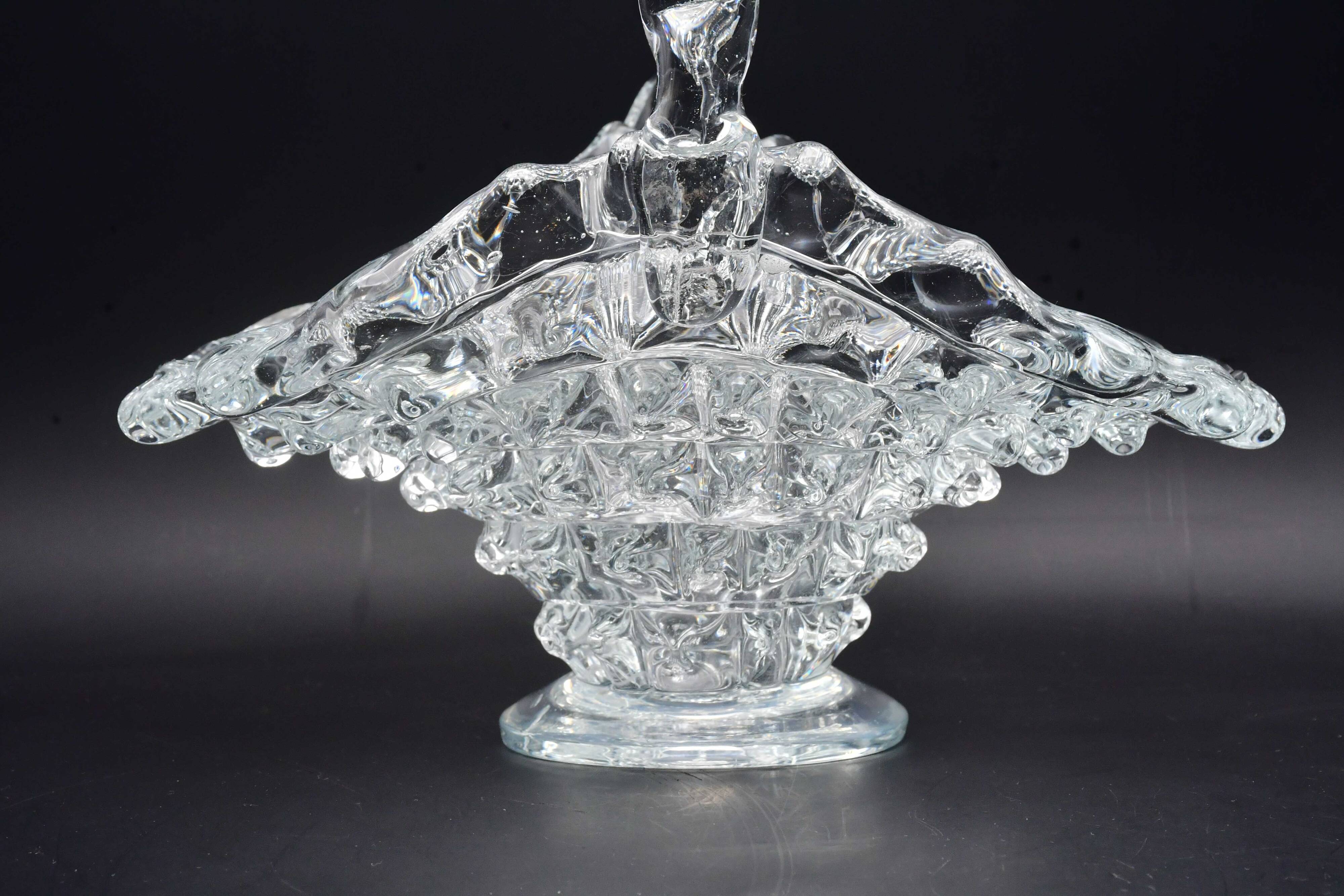 Barovier Rostrato Murano Italian glass basket centerpiece vase, 1940s