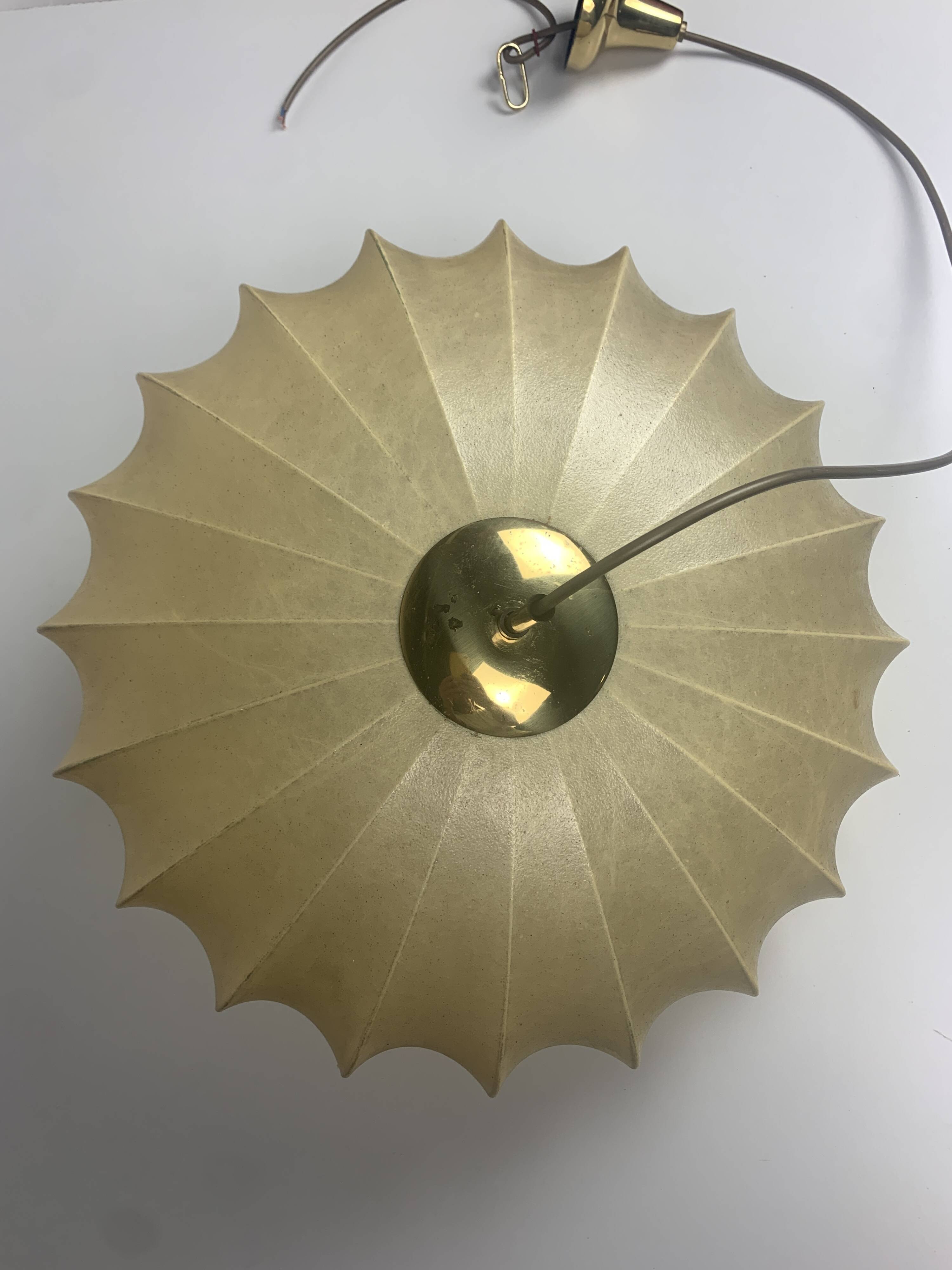 Mid-Century UFO Cocoon Hanging Lamp with Brass in the style of Achille Castiglioni, 1960s