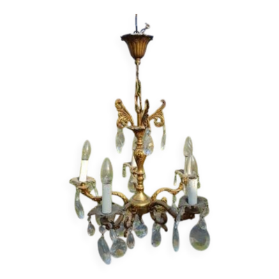 Lustre bronze et pampilles 19ème