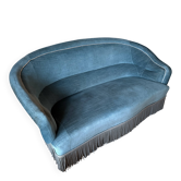 Canapé vintage en velours bleu – style Art déco – franges