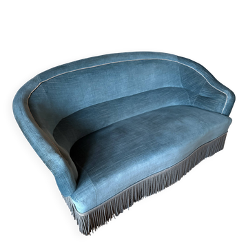 Vintage blue velvet sofa – Art Deco style – fringes