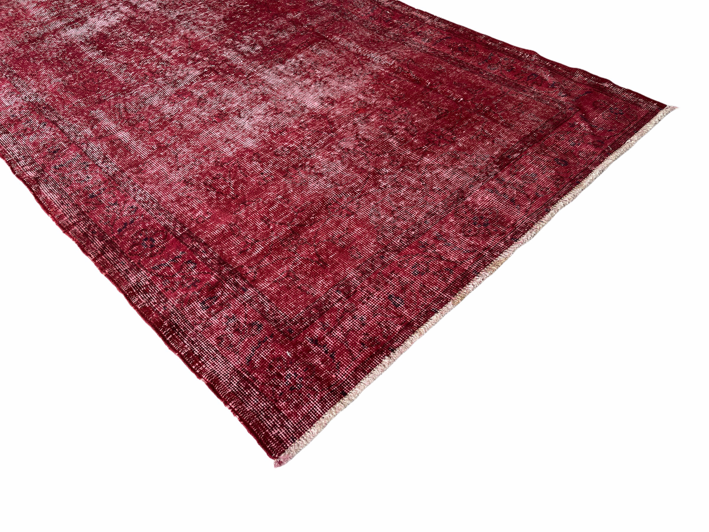 Distressed Turkish Rug 219 X 125 cm Wool Vintage rug, Over-dyed Red