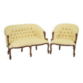 Ensemble sièges style Napoléon III en Rope Twist: fauteuil & canapé Chesterfield