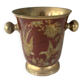 Ice Bucket, Enamel Red and Gold French Brass Champagne Cooler, Vintage