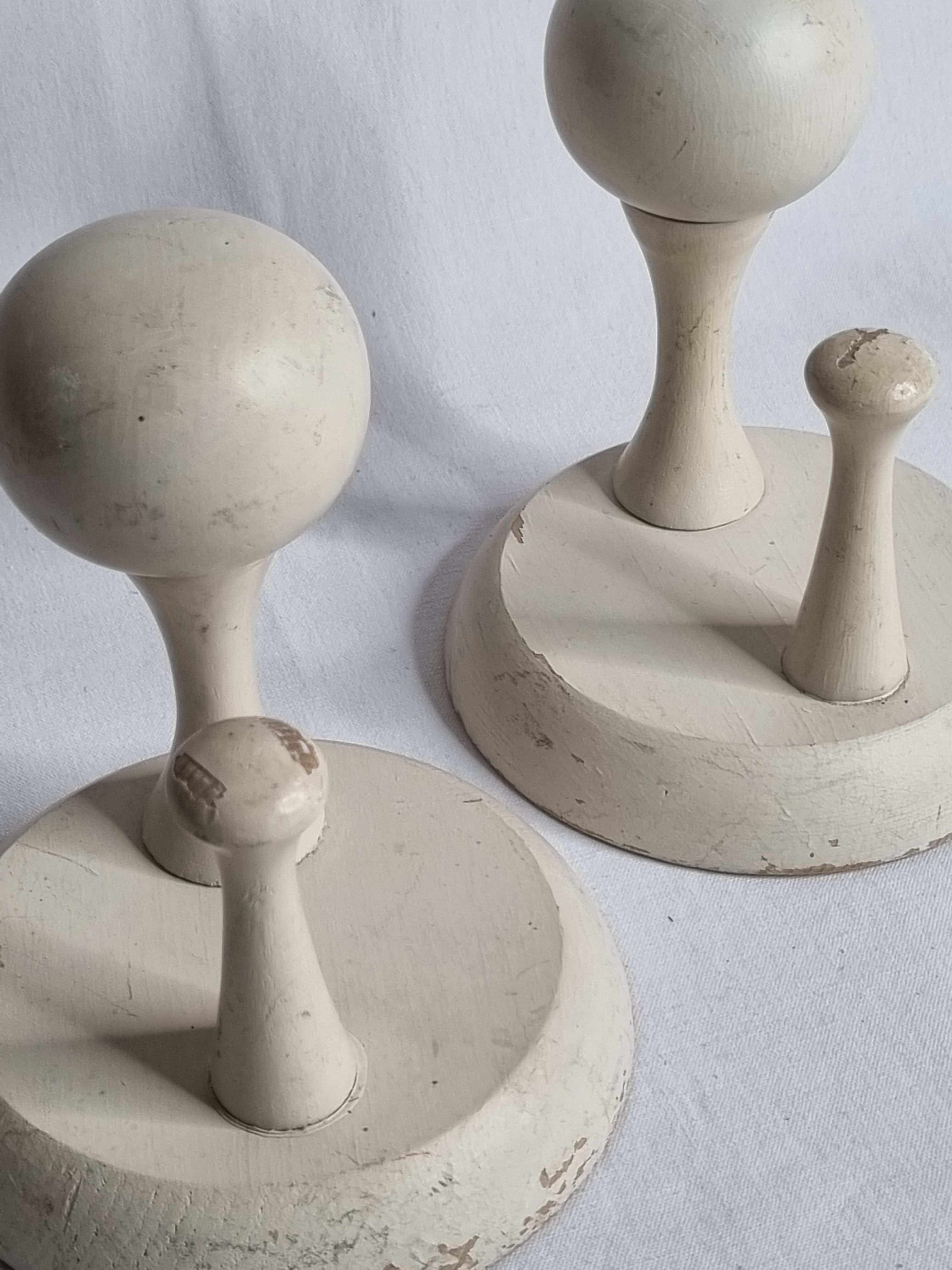 Pair of double hooks in white lacquered wood design, vintage