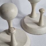 Pair of double hooks in white lacquered wood design, vintage