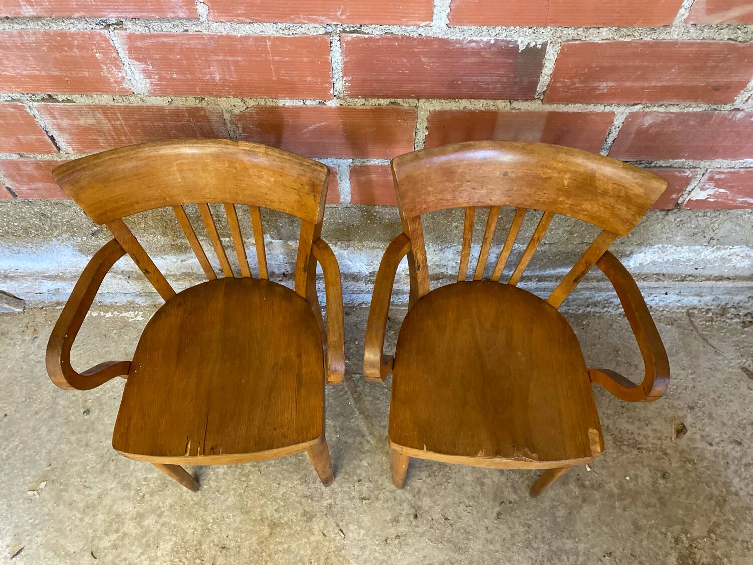 Pair of Antique FISHEL Vintage Wood Armchairs #C623