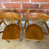 Pair of Antique FISHEL Vintage Wood Armchairs #C623