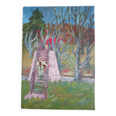 Huile sur toile - paysage avec personnage, style fauvisme, signée ROUYI 77