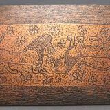 Vintage brutalist coffee table made of wood and copper