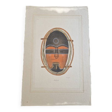La Roche Laffitte (Born in 1943) - Watercolour drawing on silk - Mask