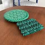 Vintage Green Barbotine Trivet Set - Set of 2