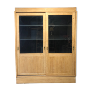 Bibliothèque XL en chêne portes vitrées coulissantes