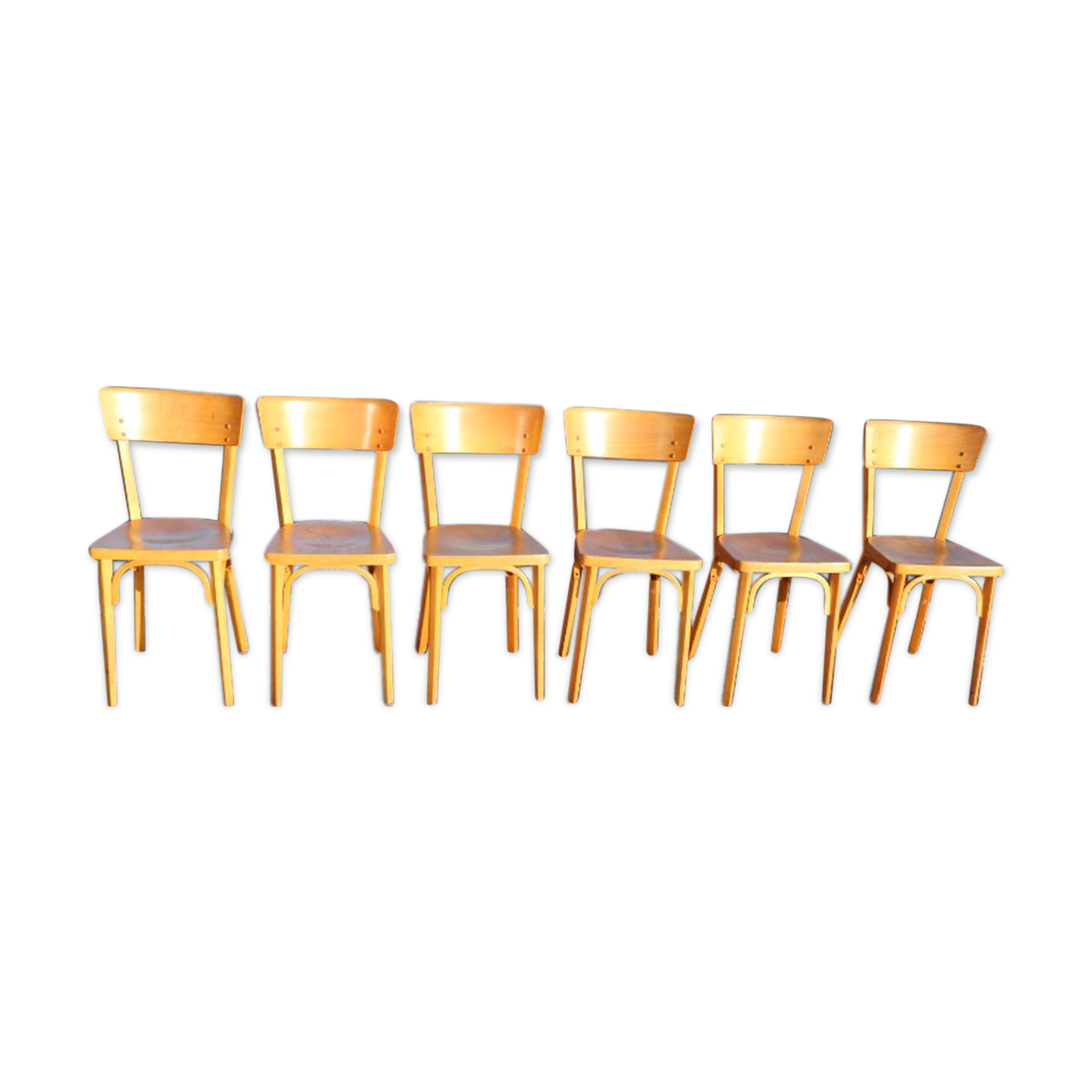 Set of 6 Baumann light beech bistro chairs model N°24