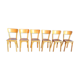 Set of 6 Baumann light beech bistro chairs model N°24