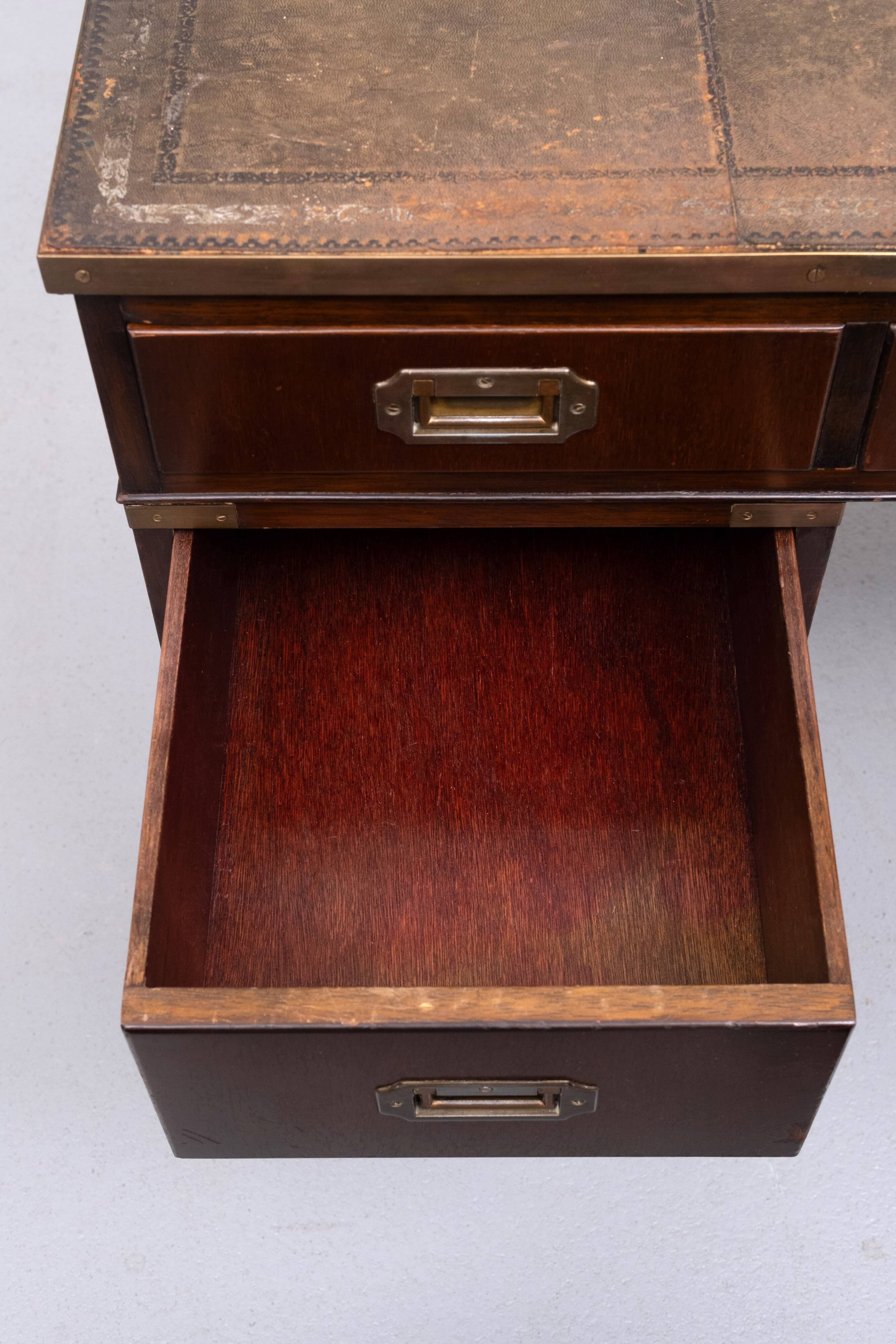 Mahogany Campaign Desk by N. Norton LTD England