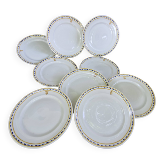 9 assiettes anciennes Théodore Haviland, estampillées et monogrammées