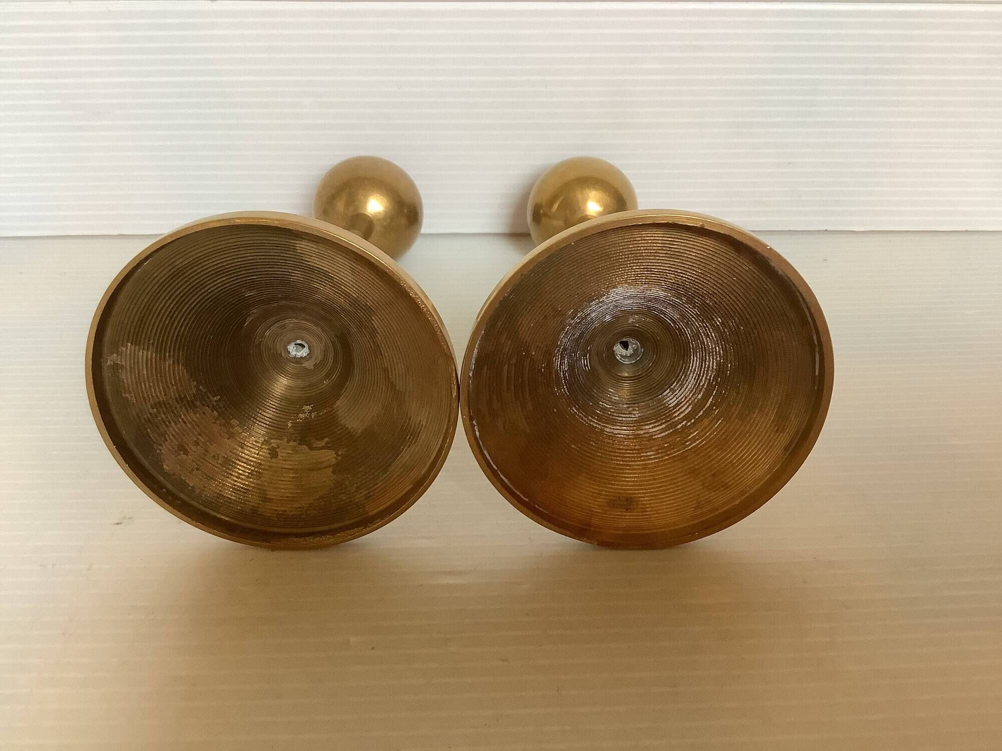 Pair of Scandinavian brass tulip foot candlesticks