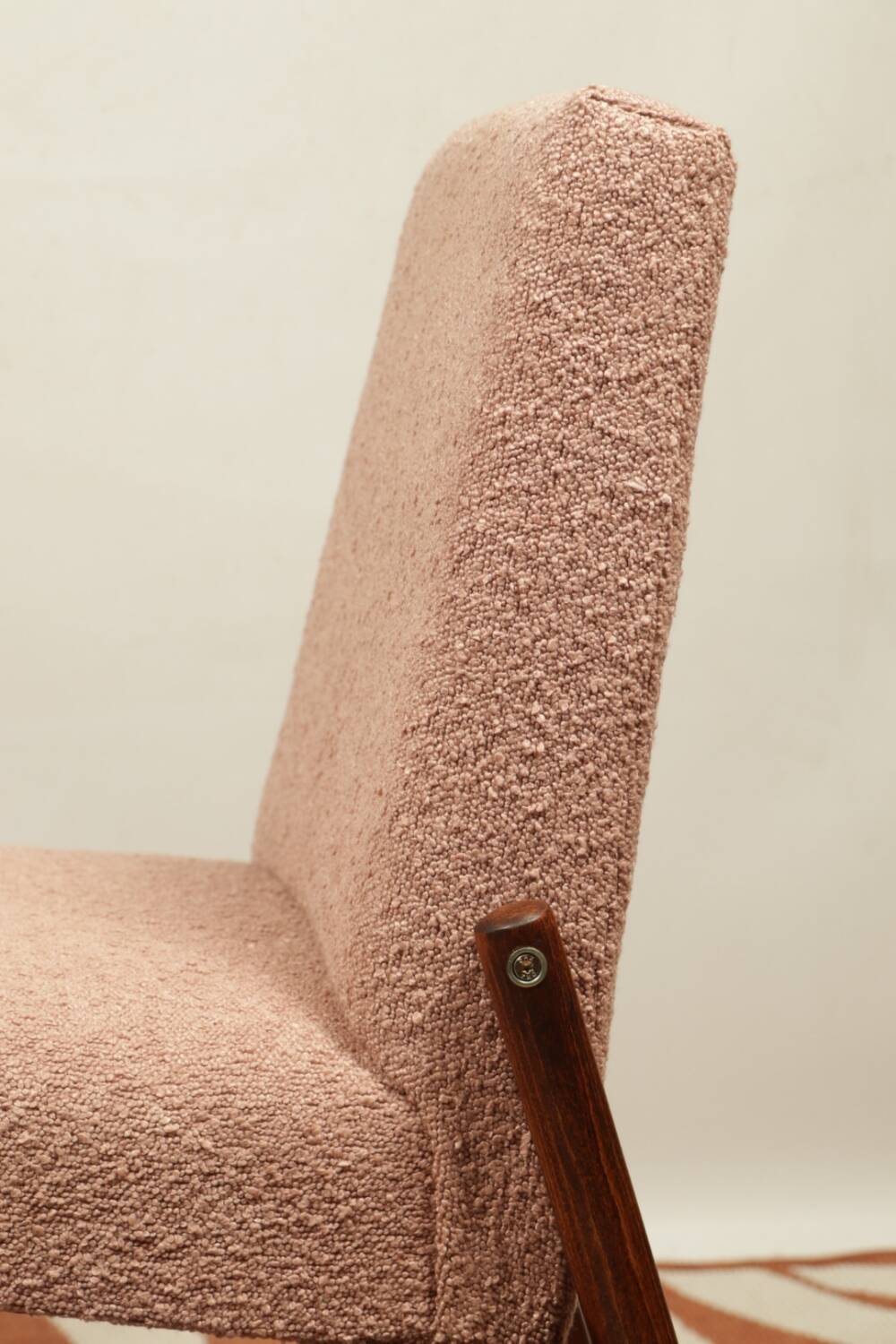 Vintage powder pink boucle armchair 1970 renovated