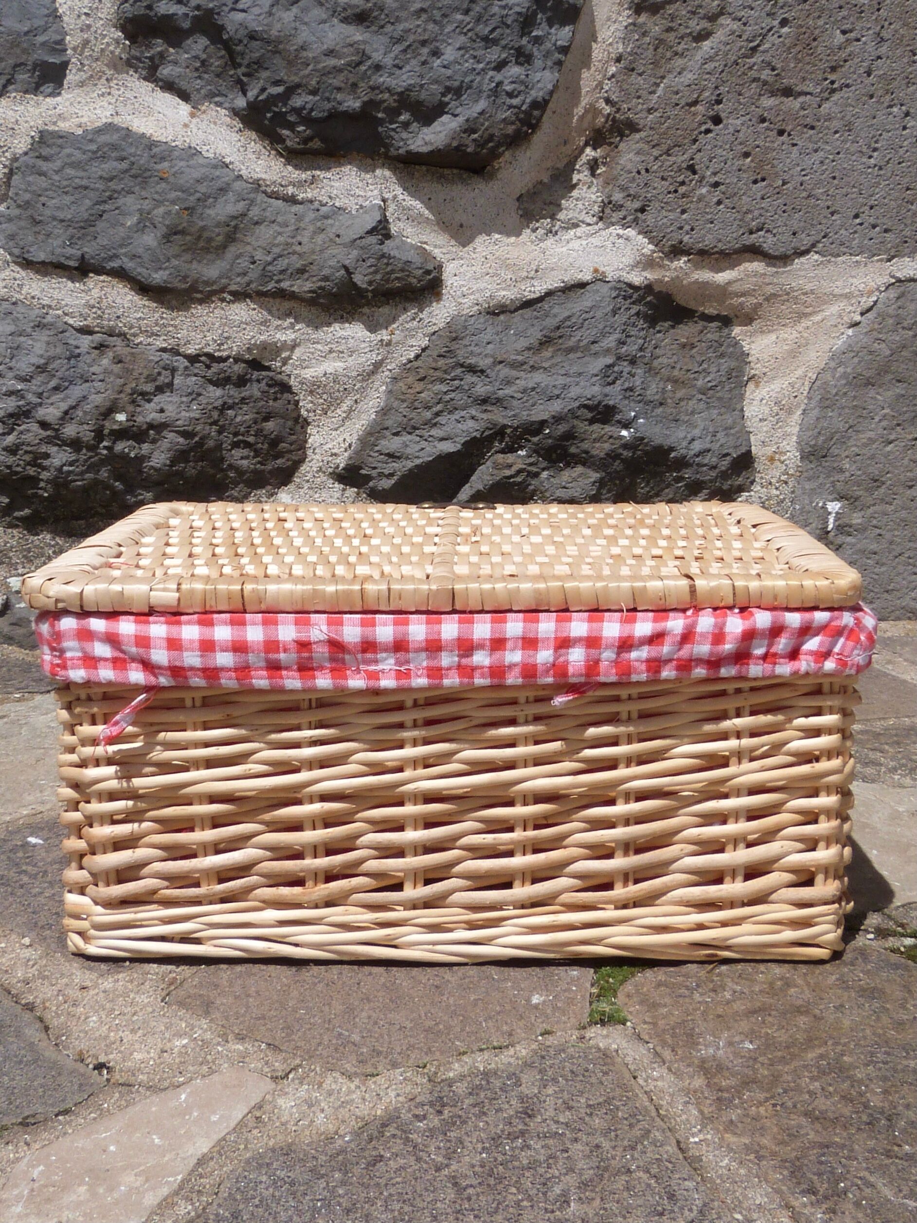 Wicker basket with gingham fabric