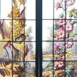 Pair of stained glass windows Hollyhocks