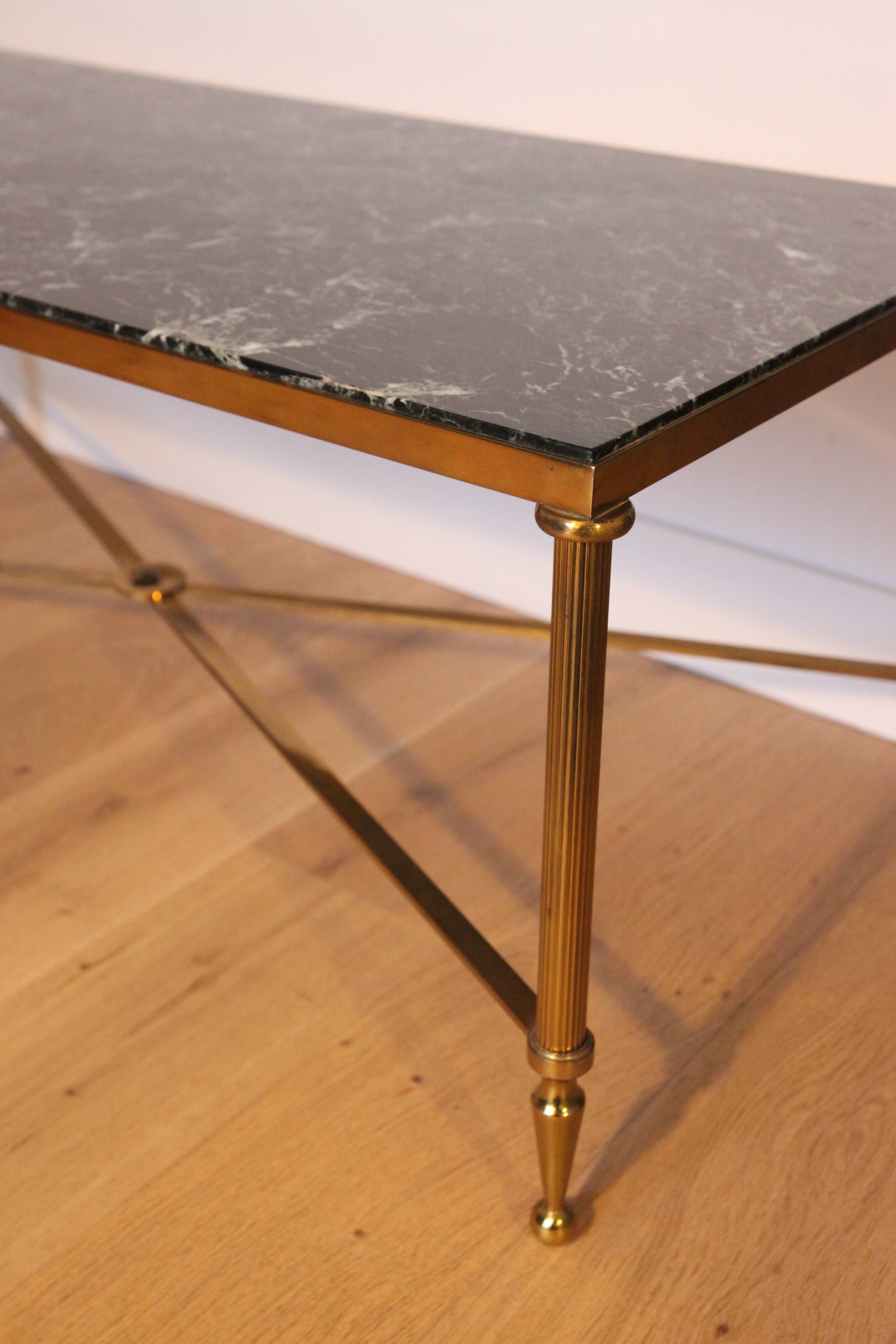Sea green marble and brass coffee table