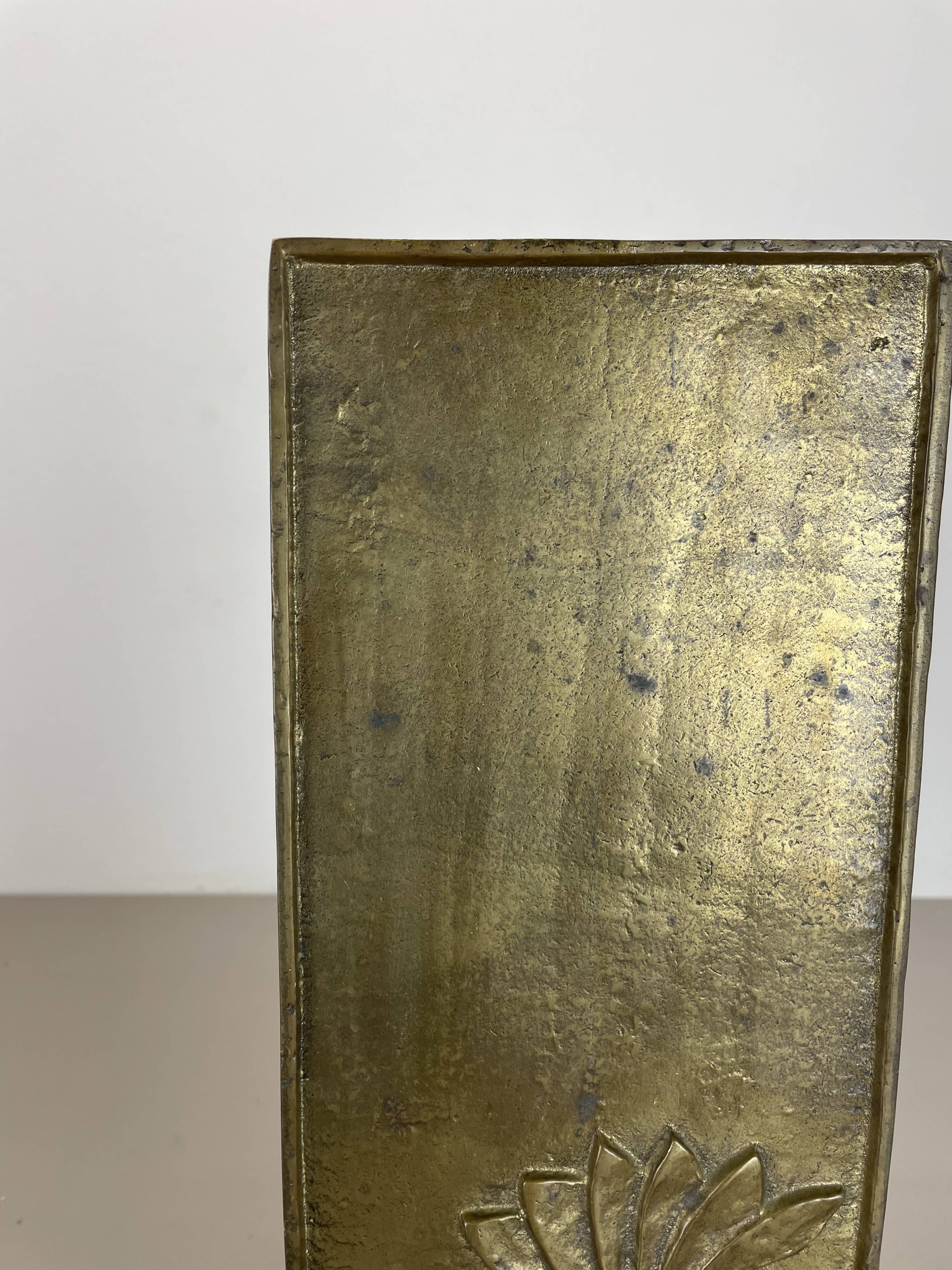 Hollywood Regency Solid 7.5kg Brass Brutalist Floral Umbrella Stand, Italy 1970s