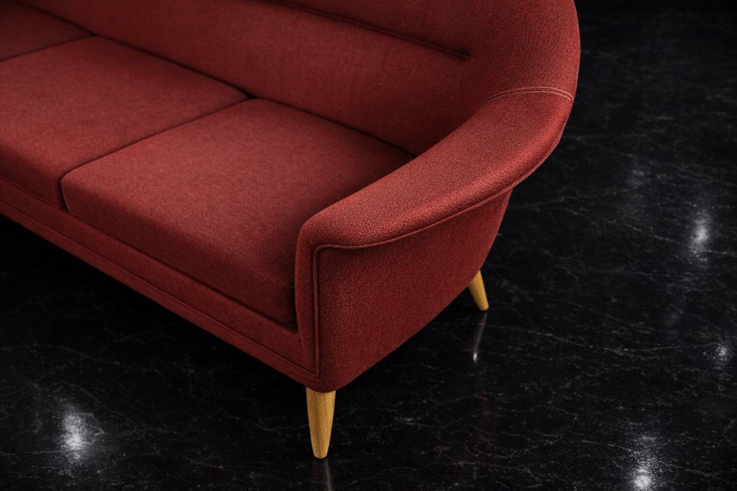 Vintage Mid-Century Scandinavian Modern 3-Seater Red Sofa