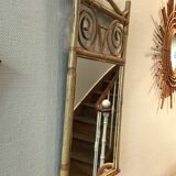 ancien miroir rotin bambou forme hibou chouette vintage