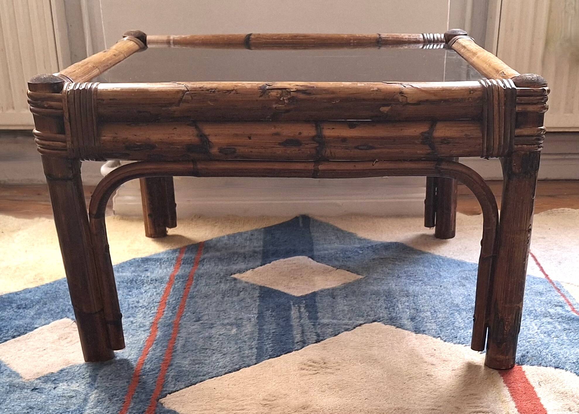 Bamboo and smoked glass coffee table,1960s
