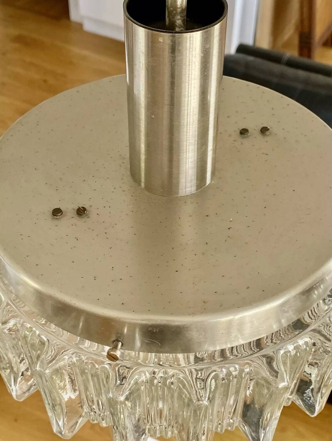 Vintage 1960s pendant lamp in pressed glass and chromed metal Staff Leuchten Germany