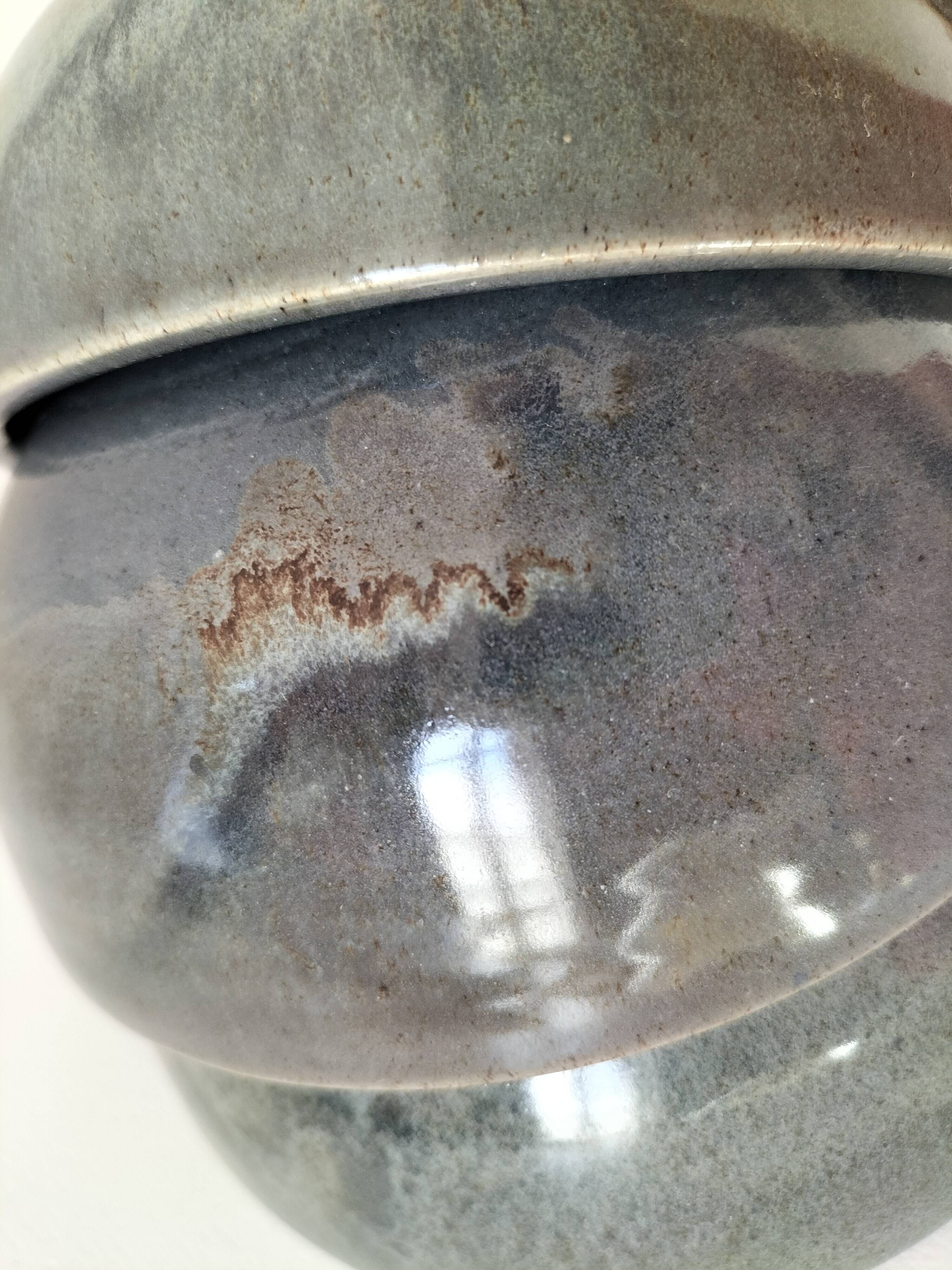 4 handmade ceramic bowls – Grey-blue glaze and mineral shades