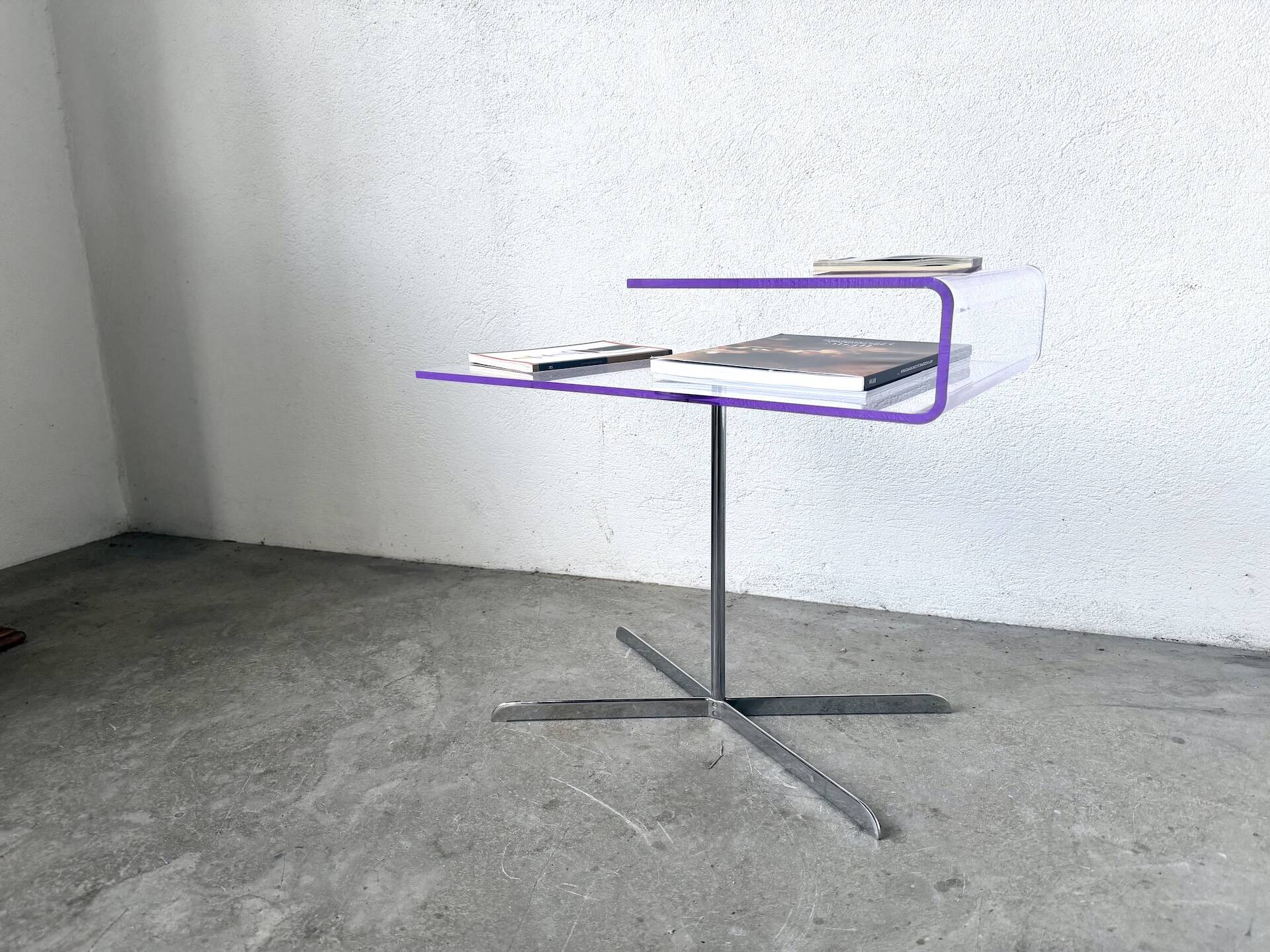 Transparent acrylic and chrome side table, 1970s design.