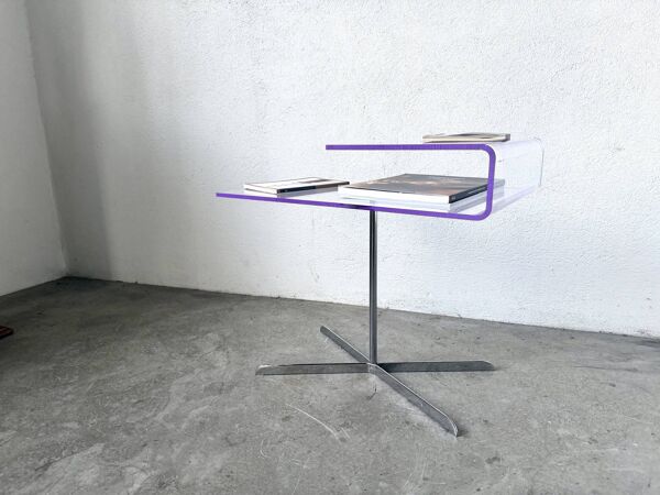 Table d'appoint en acrylique transparent et chrome, années 70