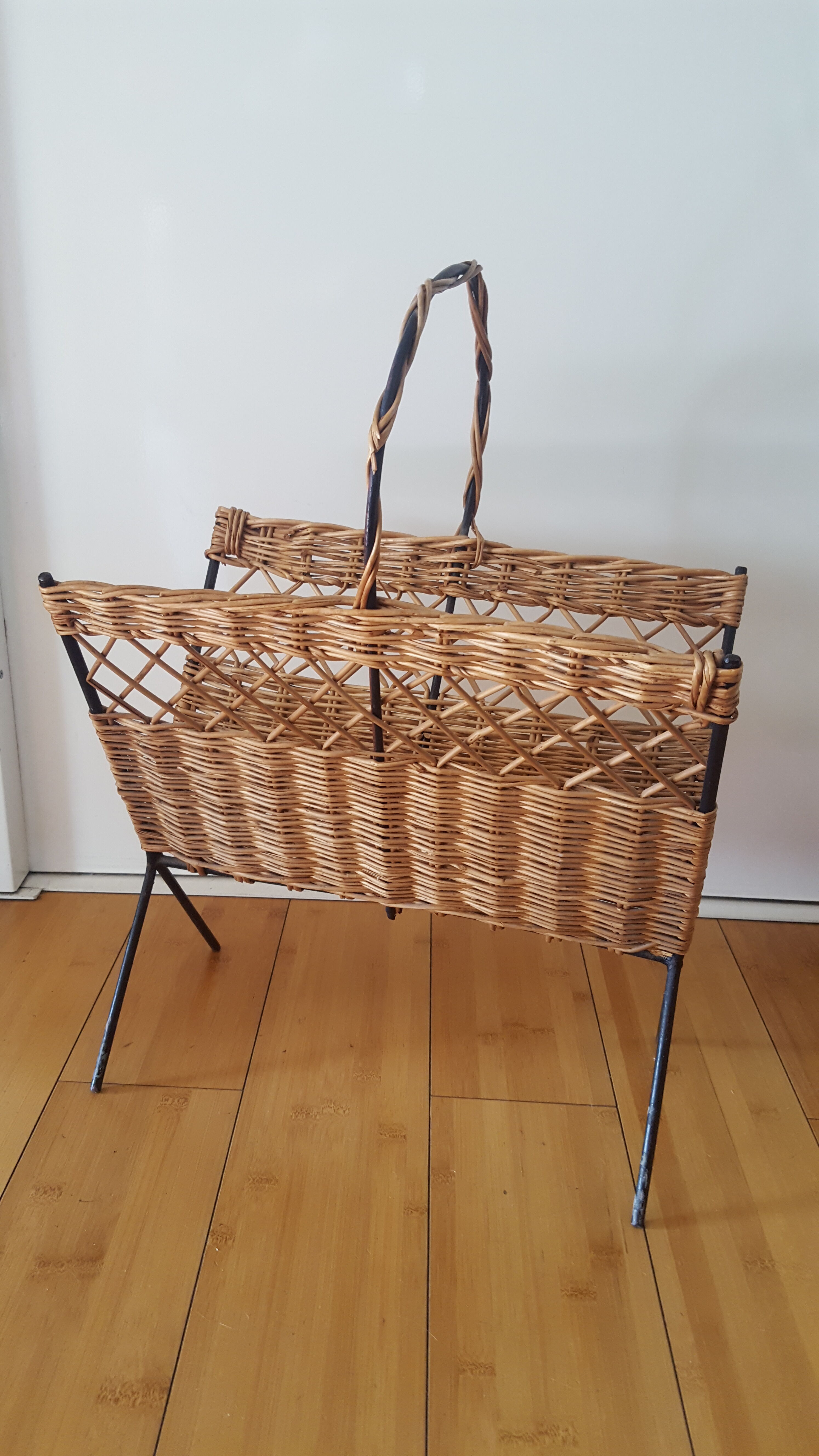 Vintage rattan magazine holder