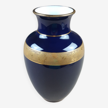 Vase en porcelaine pastaud limoges france dorure bleu nuit cobalt or déco doré