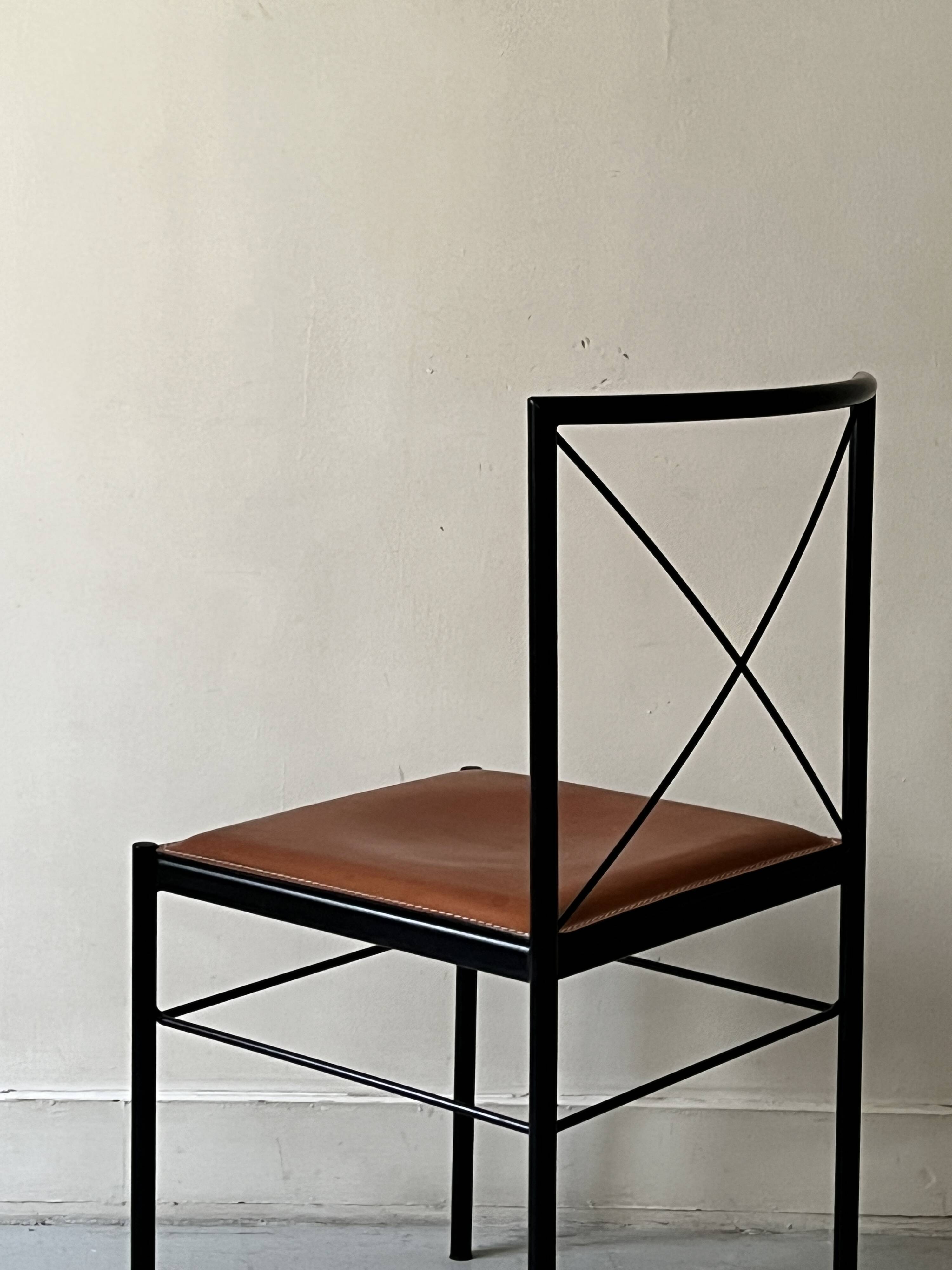 Cognac metal and leather chair, Arrben Italy design 1970